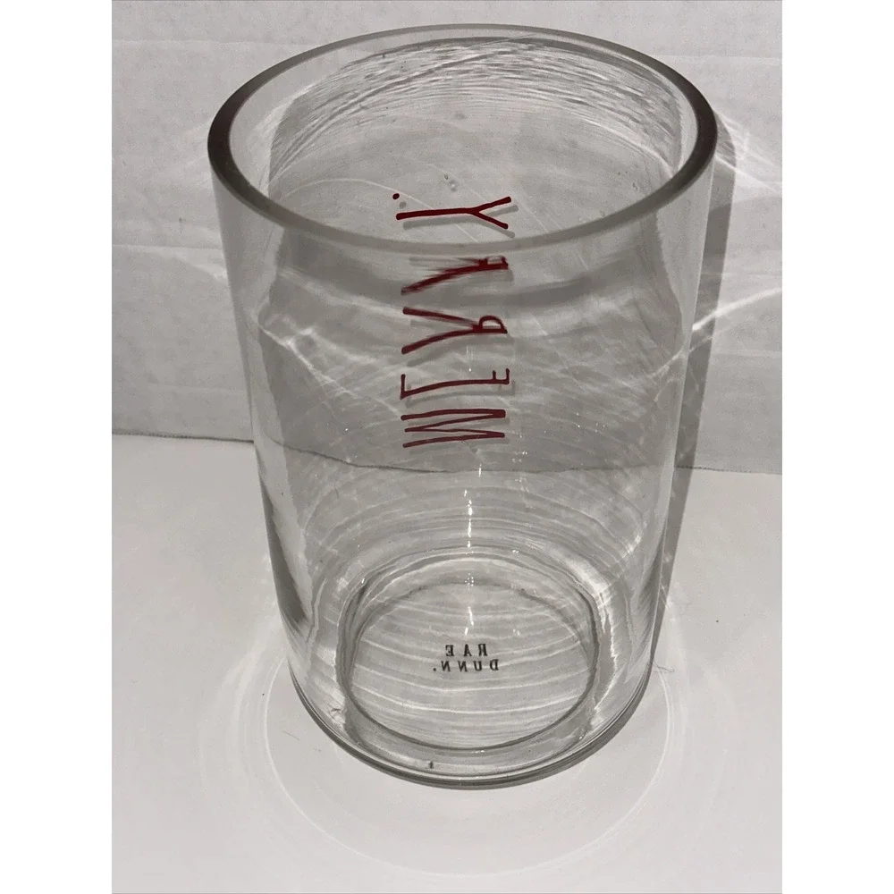 Rae Dunn Merry Glass Hurricane Candle Holder Vase Red Christmas Holiday Decor‎